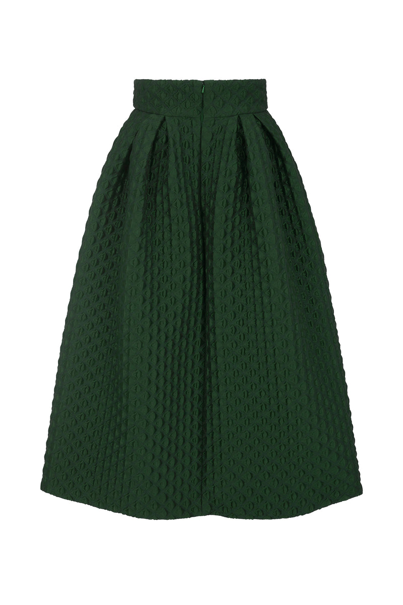 Remy 50's Midi Skirt Forest Green Diamond Cloqué Suzannah London
