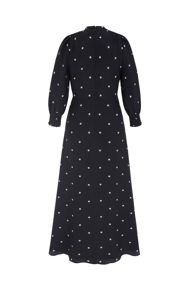 Aria Pansy Pearl Dots Silk Tea Dress Luxury Midi Dresses Suzannah