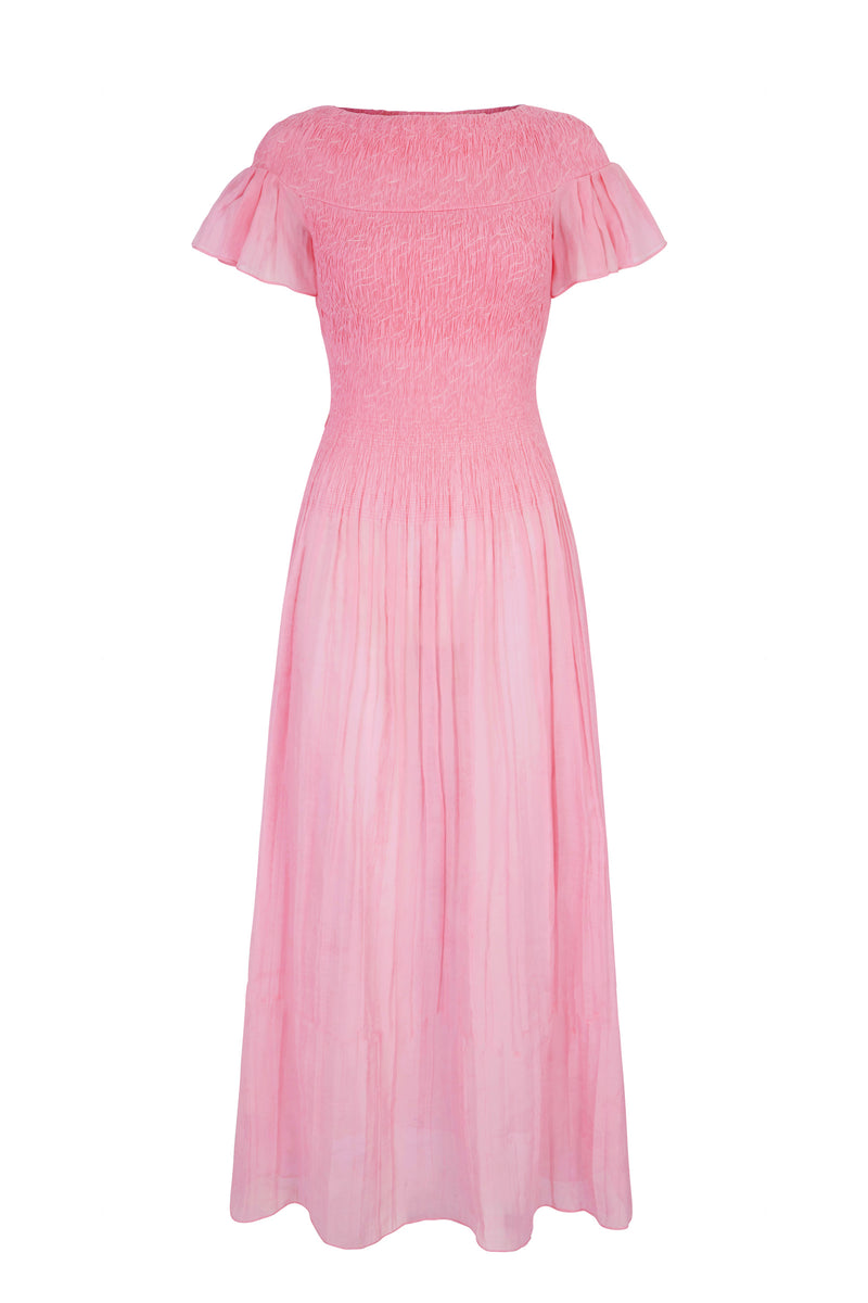 Formentera Plissé Dress Raspberry | Suzannah London