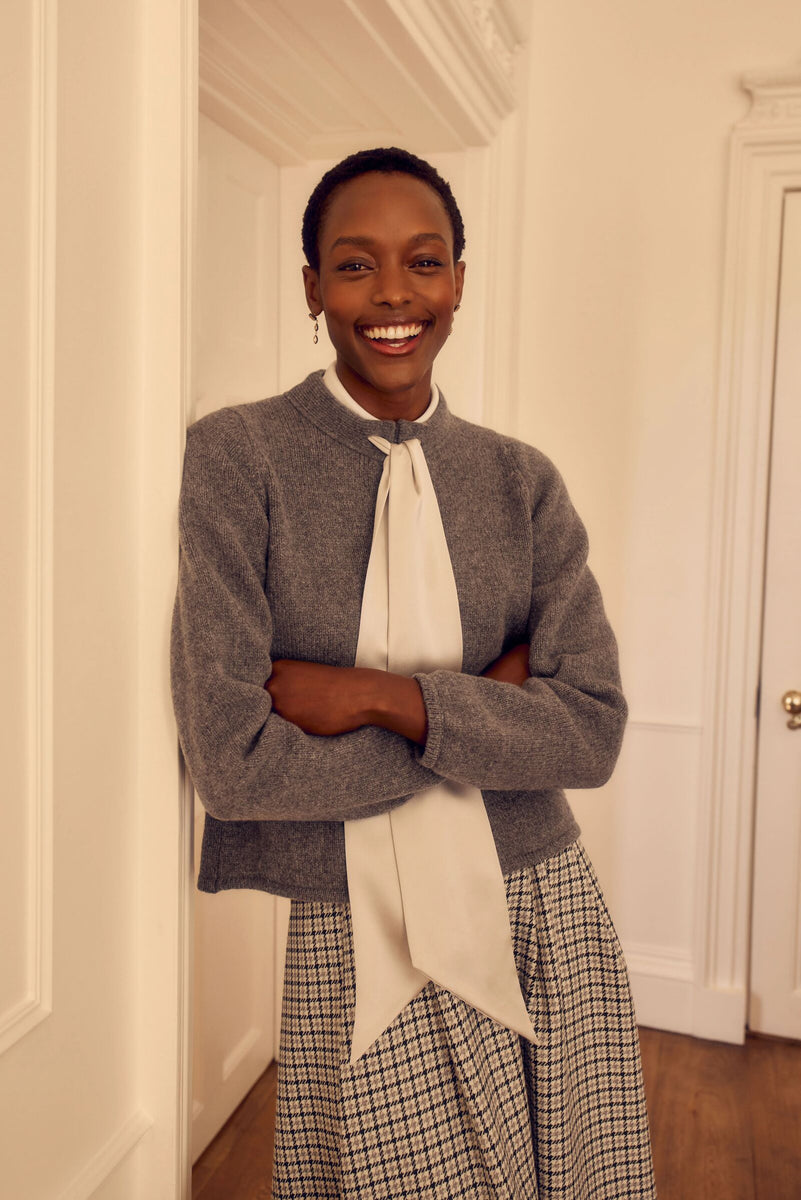 Grey Lambswool and Cashmere Cardigan Grey | Suzannah London