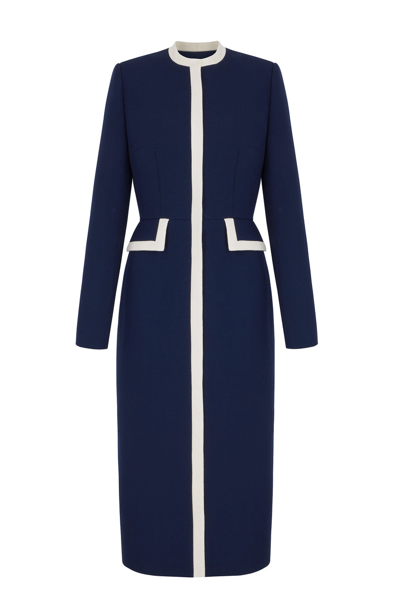 【いろは】Trois Dress Coat Simple Coat Dress Navy | Suzannah London