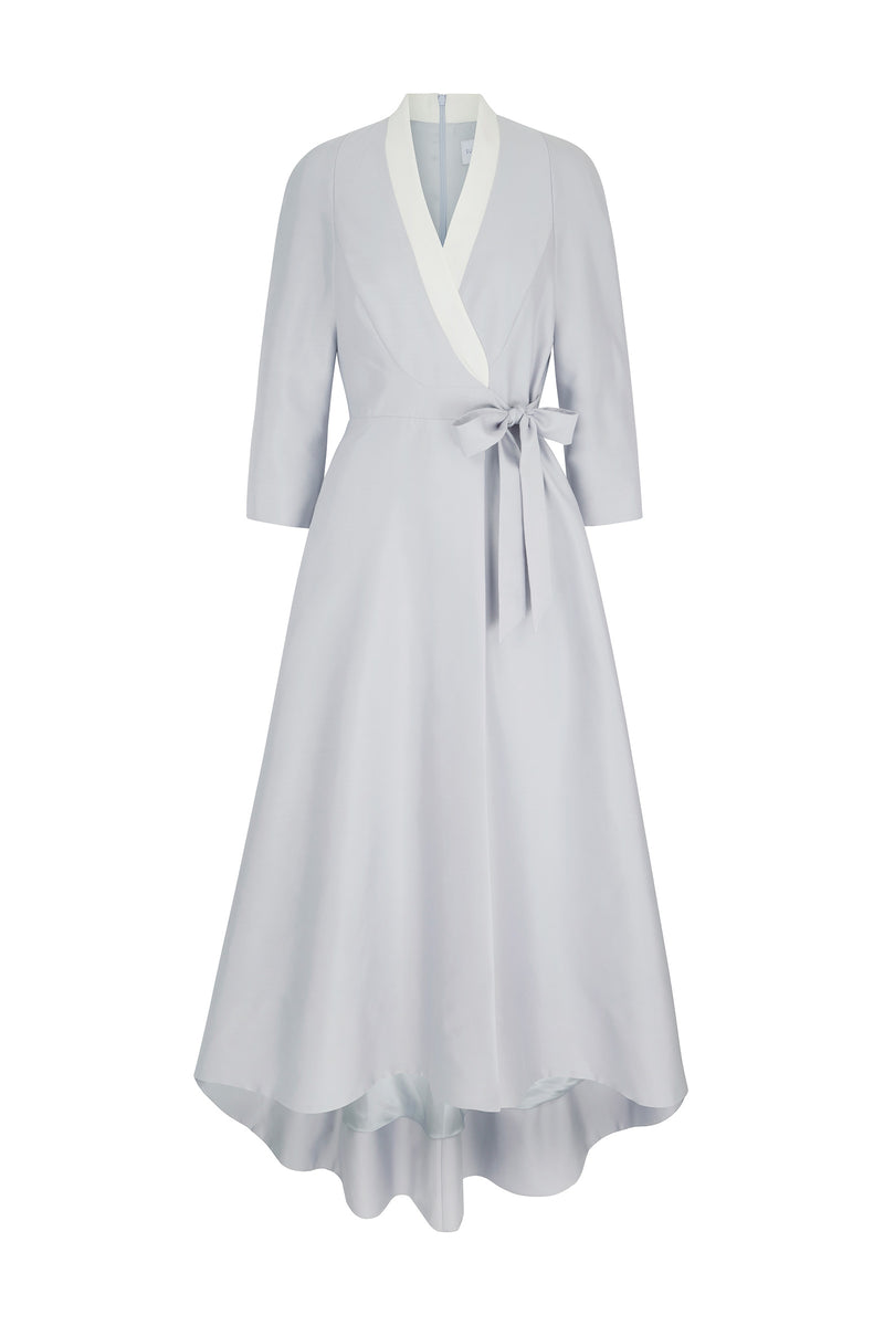 Suzannah London | Sophie Lightweight Silk Wool Coat Dress in Silvery Blue