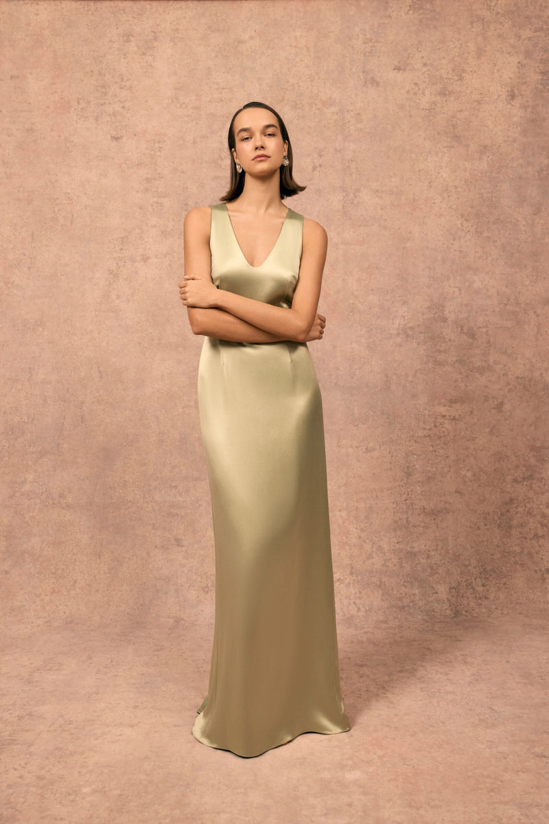 Swing Gown and Cape Pistachio Silk
