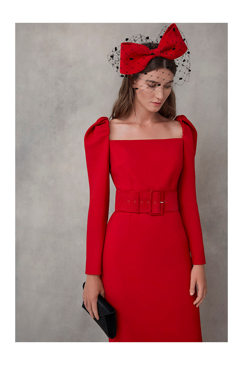 Red Suede Wide Waist Belt – Suzannah London - Main Image
