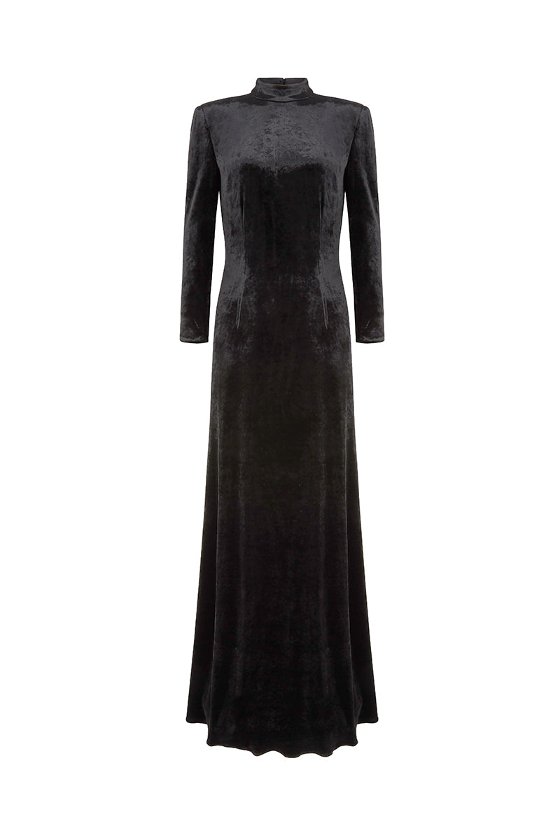 Evangeline Black Velvet Jersey Gown – Suzannah London