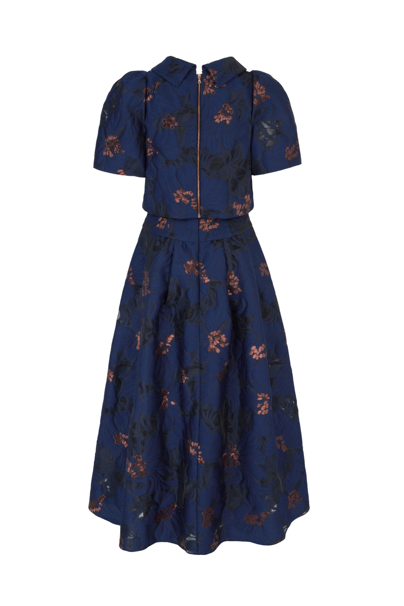 Load image into Gallery viewer, Clara Top And Skirt Navy Floral Fil Coupé - ARCHIVE SALE*