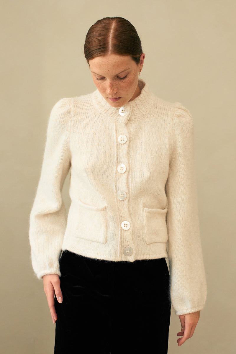 Load image into Gallery viewer, Bruton Knitted Wool Silk Cardigan Cream