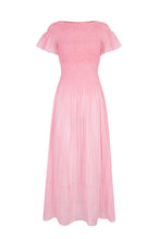 Load image into Gallery viewer, Formentera Plissé Cotton Silk Dress Raspberry ARCHIVE SALE