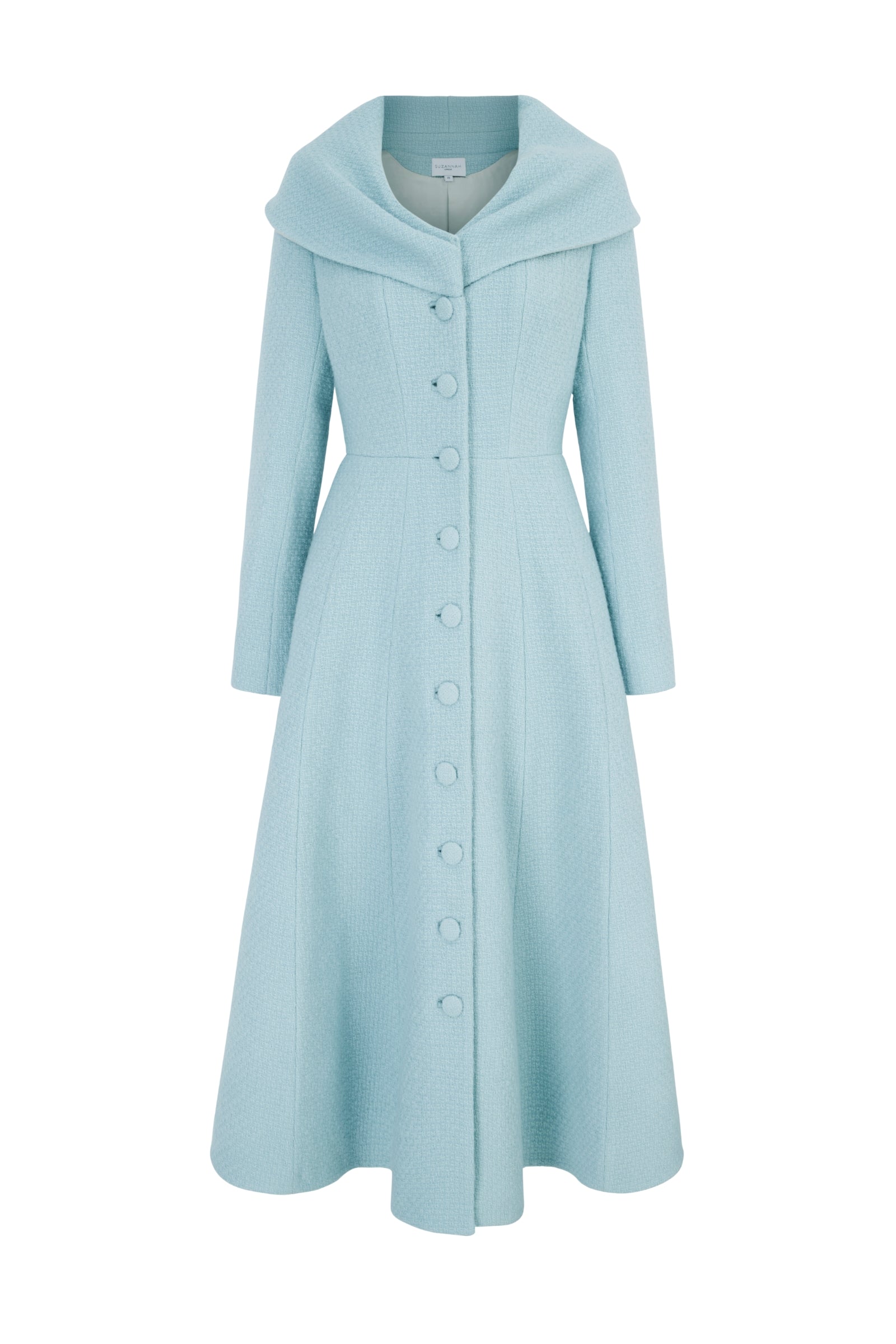 UNUSED × NIUKU WOOL GOWN COAT Suzannah London | Cumbria Coat | Duck Egg Wool Crepe