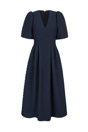 Dorothea Dress Navy Diamond Cloqué