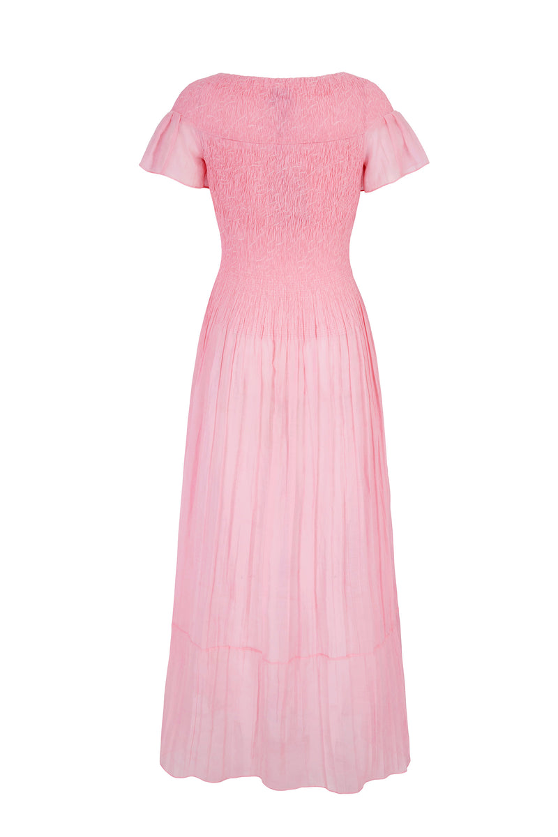 Load image into Gallery viewer, Formentera Plissé Cotton Silk Dress Raspberry ARCHIVE SALE