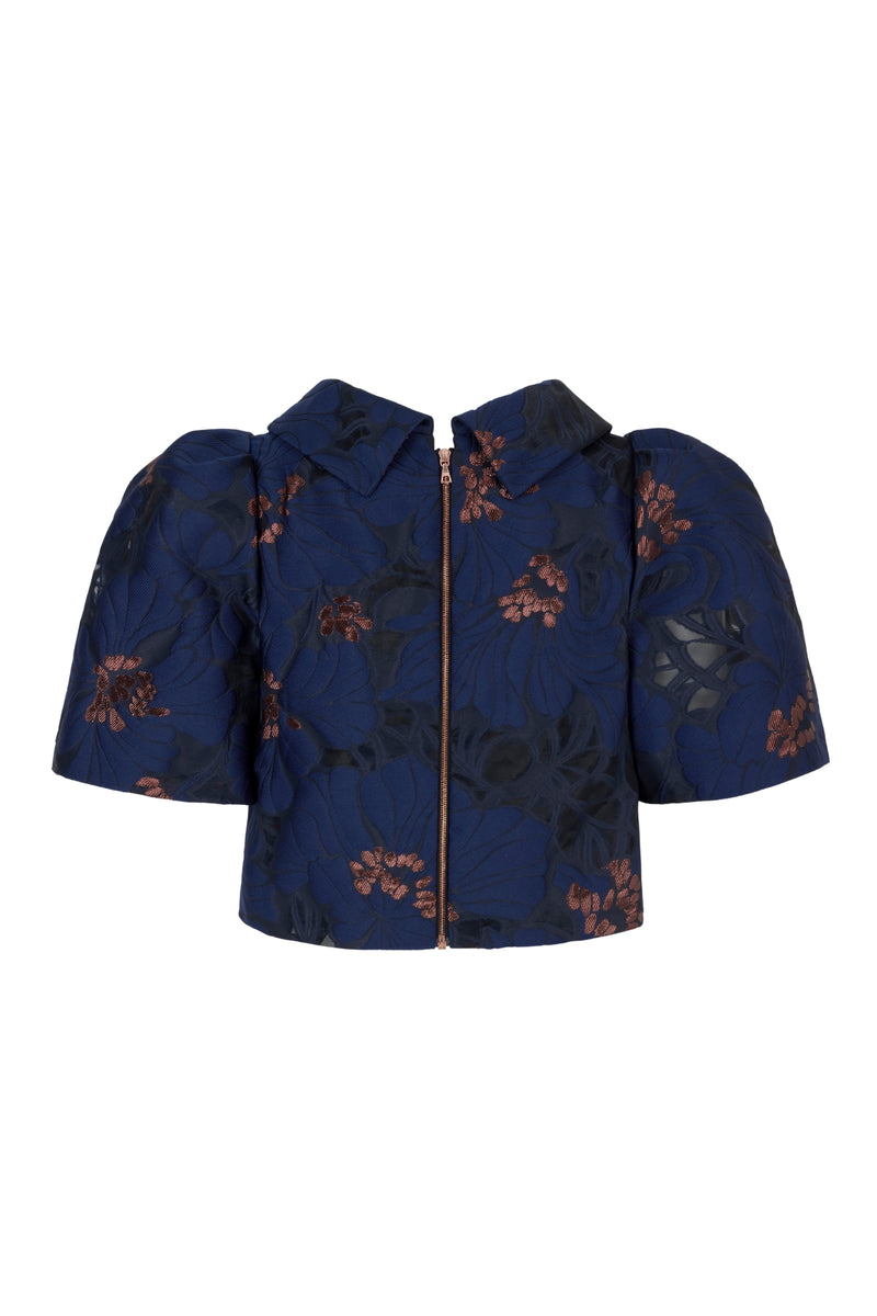 Load image into Gallery viewer, Clara Top Navy Floral Fil Coupé