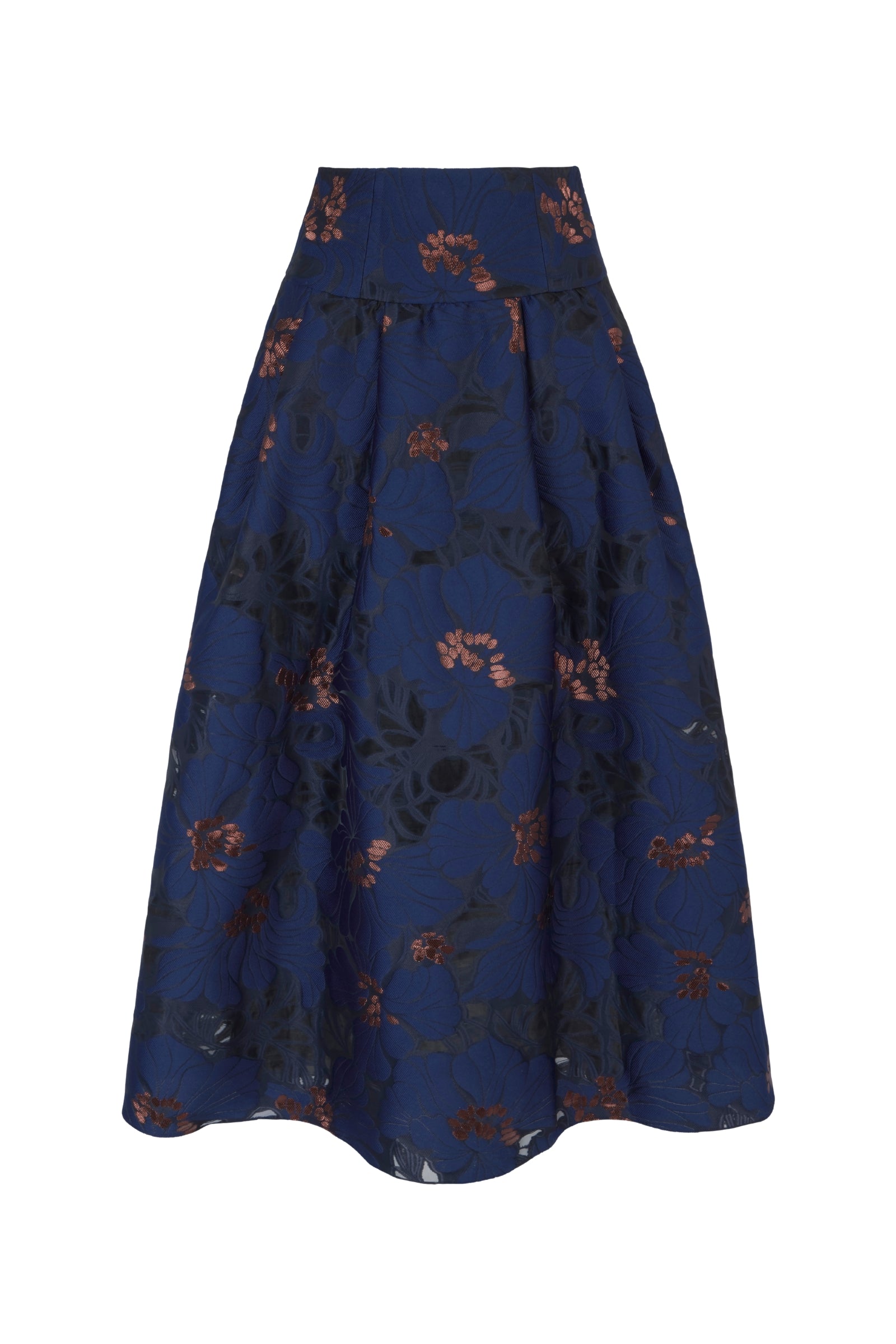 Clara Skirt Navy Floral Fil Coupè | Suzannah London