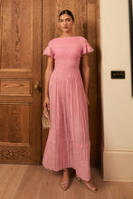 Load image into Gallery viewer, Formentera Plissé Cotton Silk Dress Raspberry ARCHIVE SALE