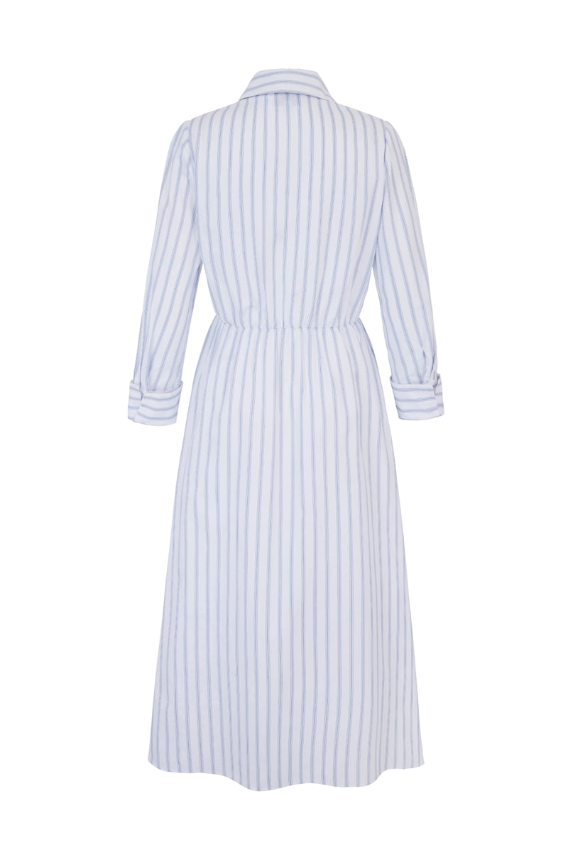 Load image into Gallery viewer, Priscilla Striped Shirt Dress White and Blue ARCHIVE SALE