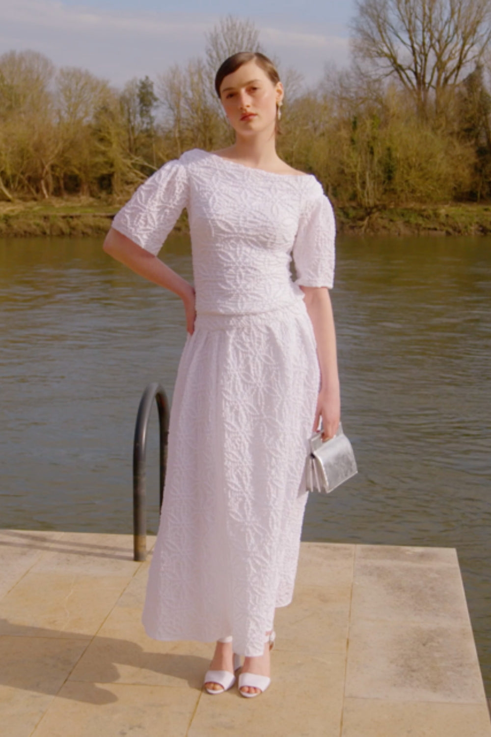 Load image into Gallery viewer, Darcy Skirt Smocked Cotton White