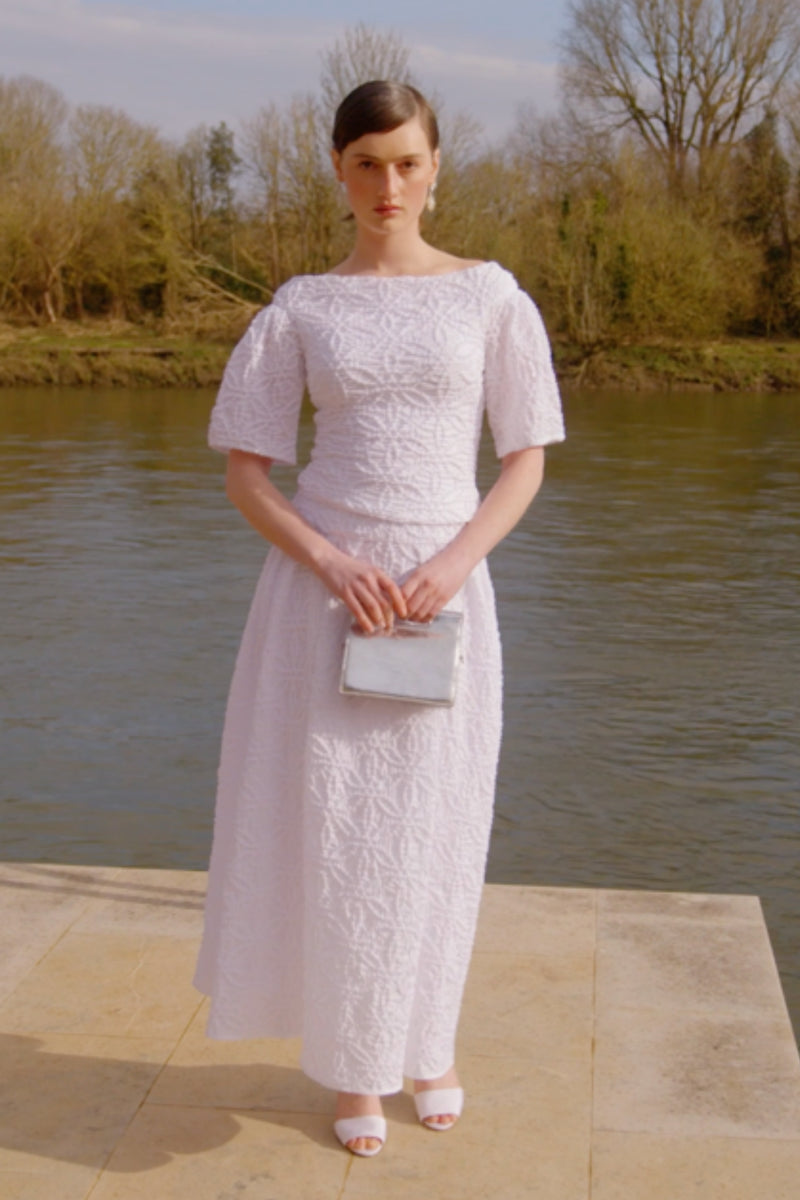 Load image into Gallery viewer, Darcy Skirt Smocked Cotton White