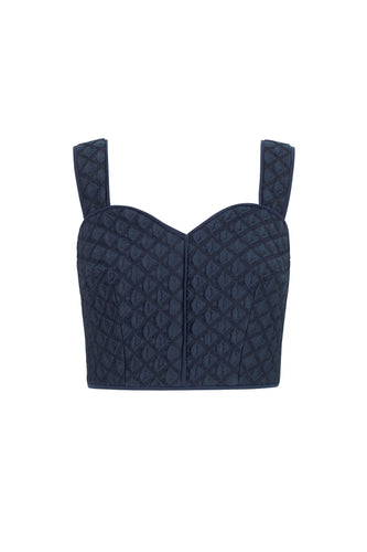 Remy Structured Bodice Top Navy Diamond Cloqué
