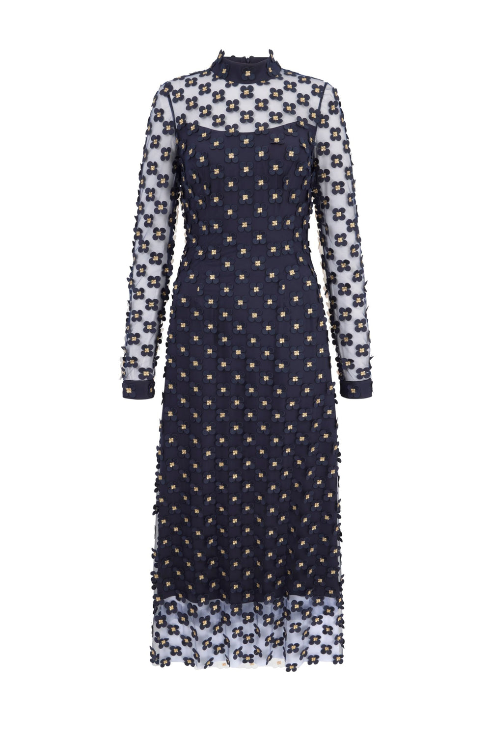 Load image into Gallery viewer, Keres Dress Navy Appliqué Daisy Lace