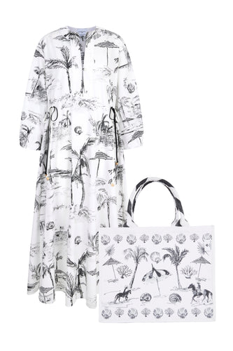 Pandora Bahamas Long Cotton Kaftan Dress & Tote Bag x Susannah Garrod