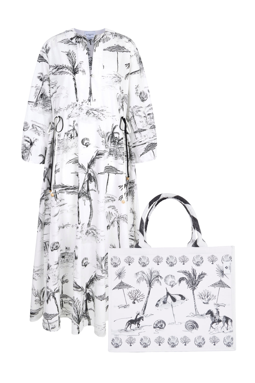 Load image into Gallery viewer, Pandora Bahamas Long Cotton Kaftan Dress &amp; Tote Bag x Susannah Garrod