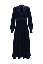 Load image into Gallery viewer, Gloria Velvet Tea Dress Navy
