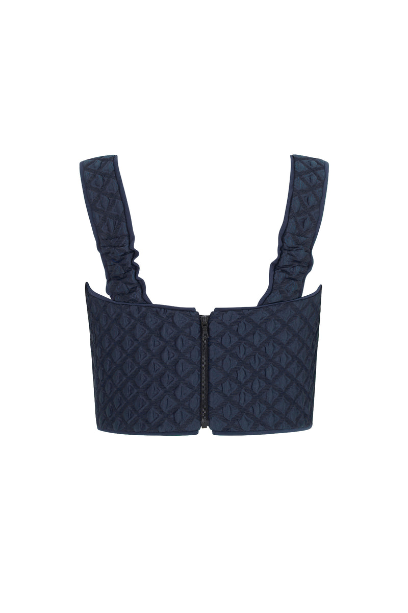 Load image into Gallery viewer, Remy Structured Bodice Top Navy Diamond Cloqué - ARCHIVE SALE
