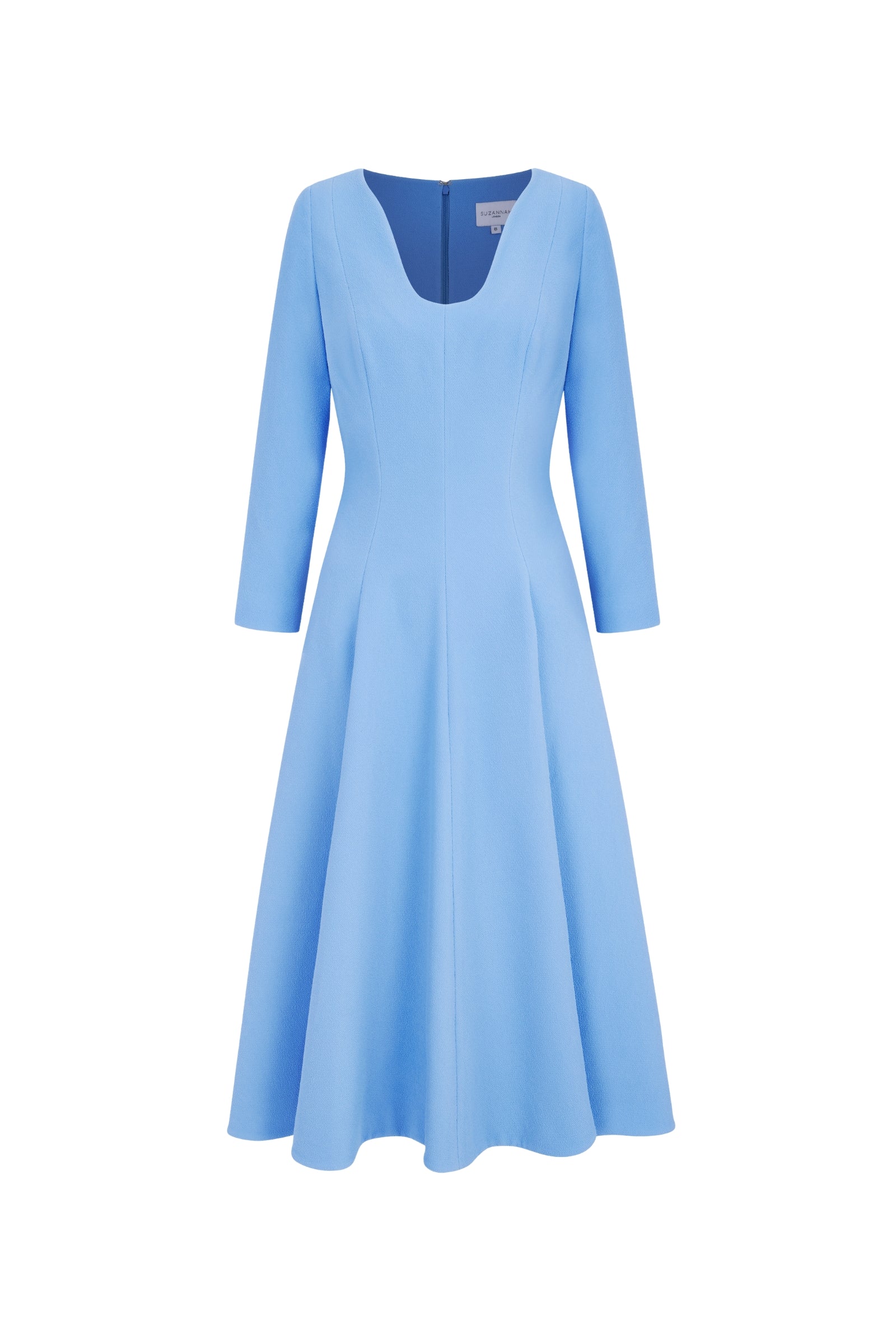 Arlena Midi Dress Breeze Blue Cloqué Suzannah London