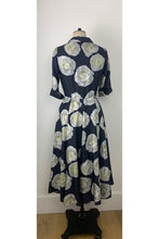 Load image into Gallery viewer, Edith Dark Navy Rose Silk Twill Shirt Dress ARCHIVE SALE