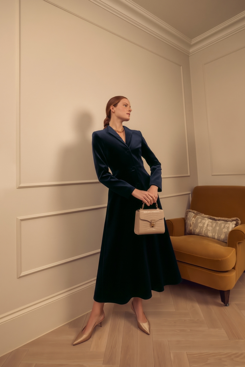 Load image into Gallery viewer, Louisa Coat Dress Velvet Navy