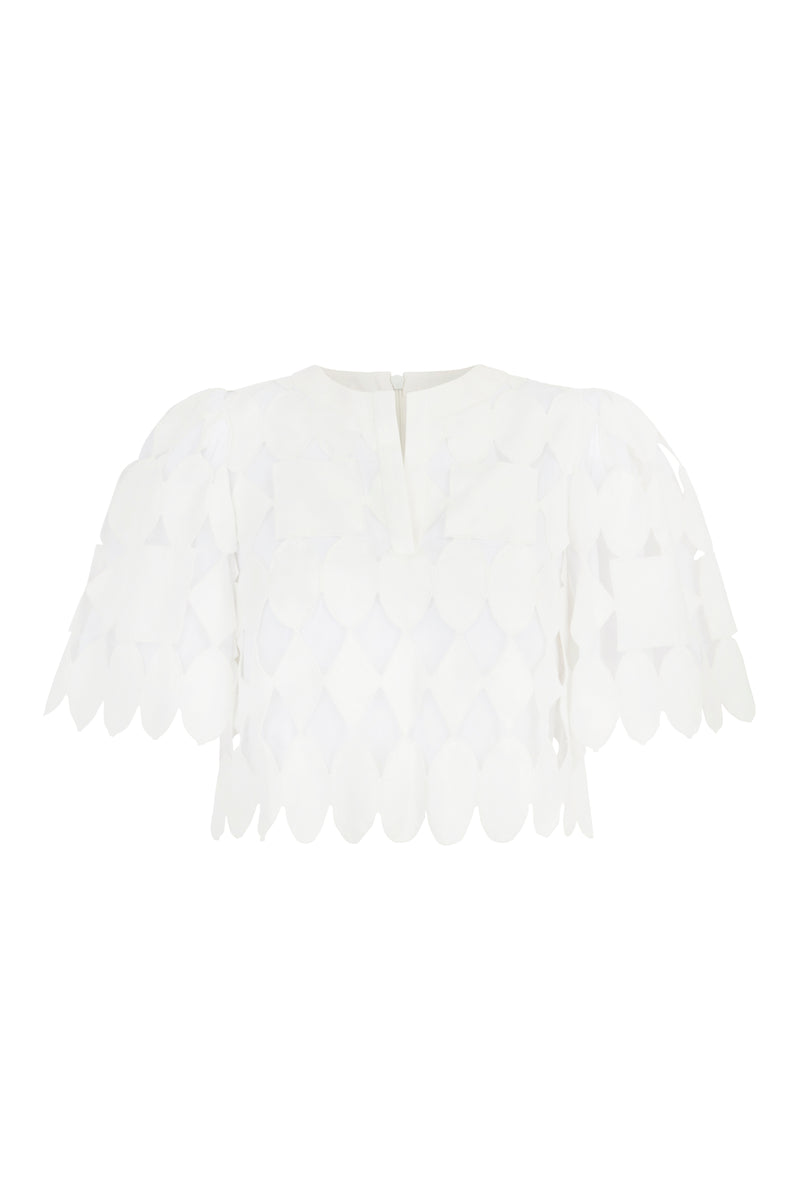 Load image into Gallery viewer, Rae Top and Skirt Set White Geometric Lace ARCHIVE SALE