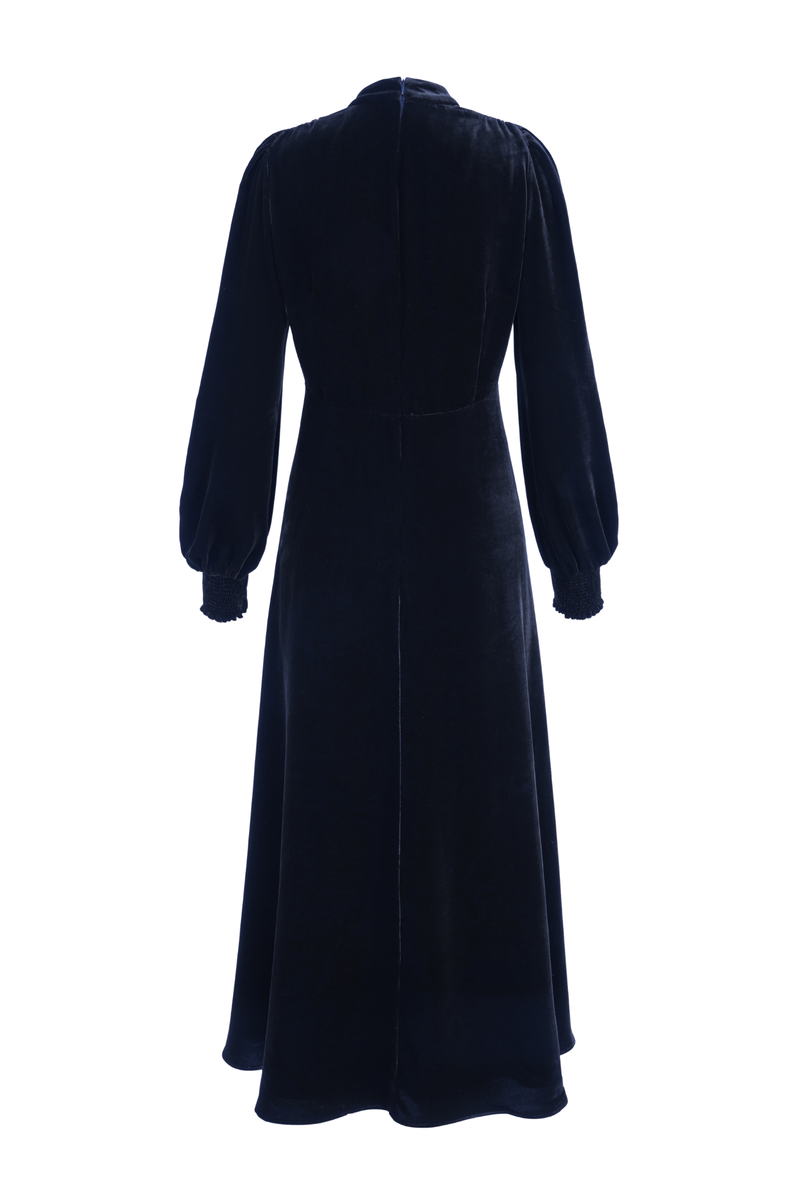 Load image into Gallery viewer, Gloria Velvet Tea Dress Navy
