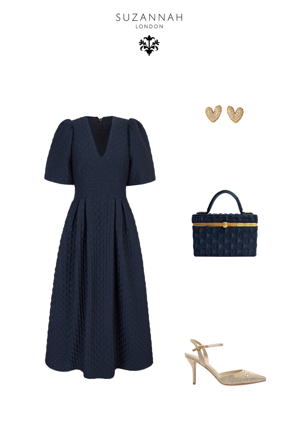 Load image into Gallery viewer, Ava Box Bag Navy Diamond Cloqué x Tyler Ellis