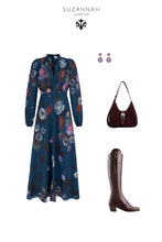 Load image into Gallery viewer, Baroque Silk Tea Dress Midnight Painterly Floral