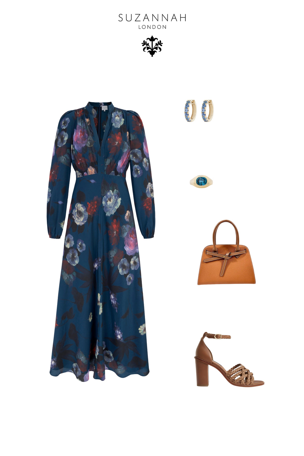 Load image into Gallery viewer, Baroque Silk Tea Dress Midnight Painterly Floral