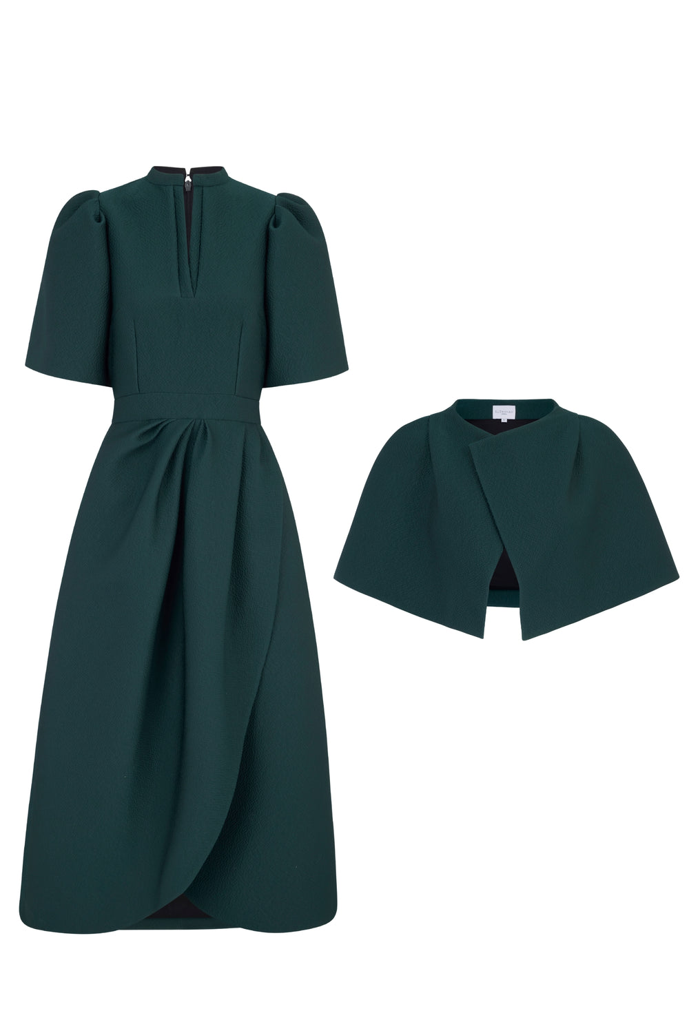 Load image into Gallery viewer, Delphine Forest Green Dress &amp; Cape