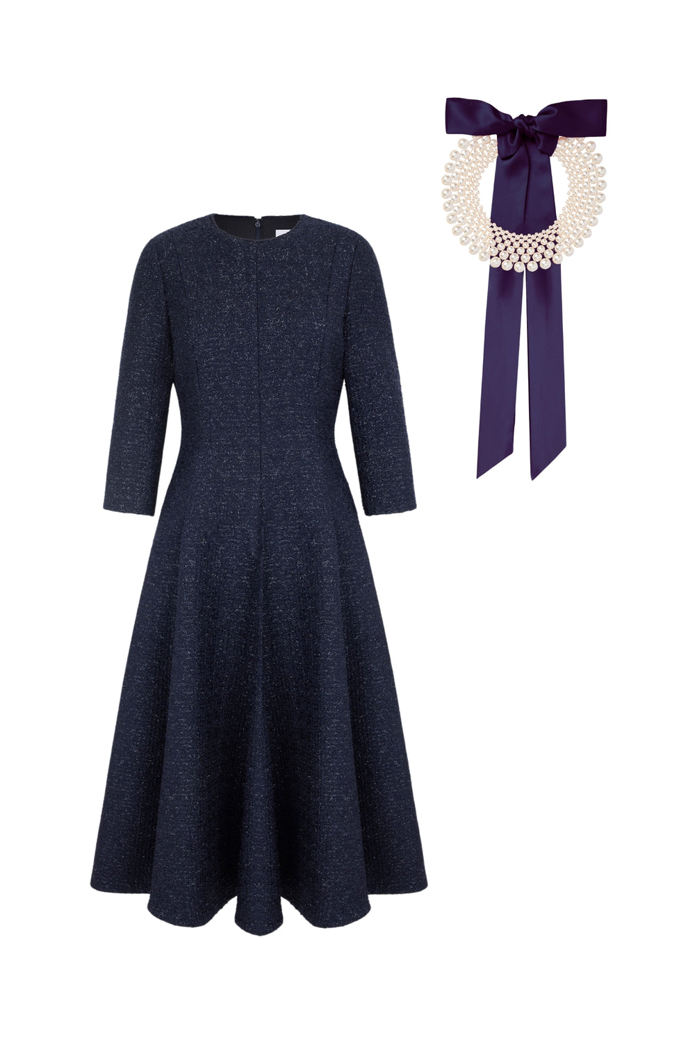 Load image into Gallery viewer, Lucy Midi Dress &amp; Pearl Collar Navy