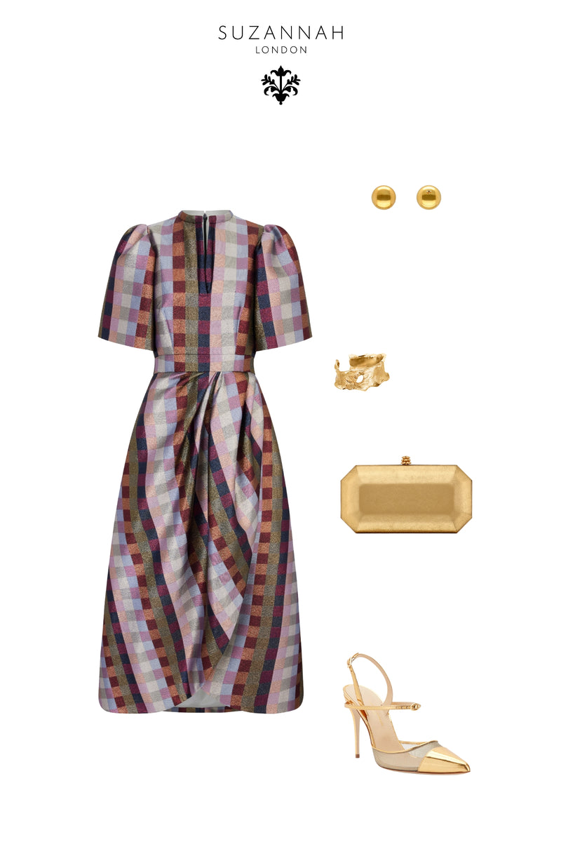 Load image into Gallery viewer, Delphine Dress Metallic Check