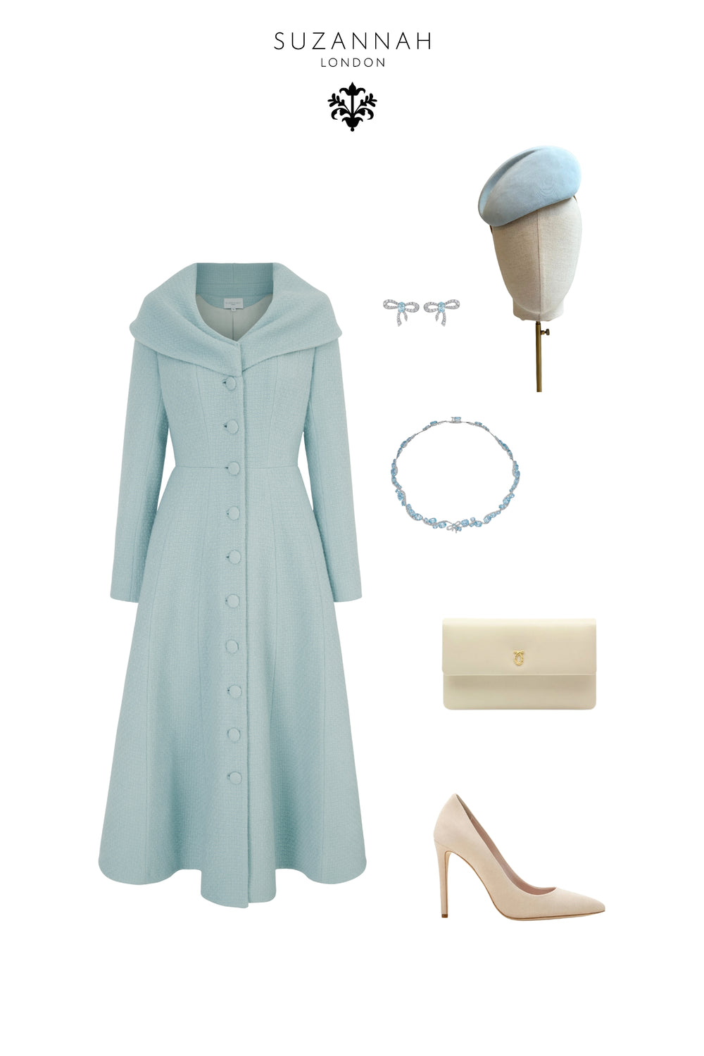 Load image into Gallery viewer, Cumbria Formal Coat Dress Duck Egg Wool Crepe