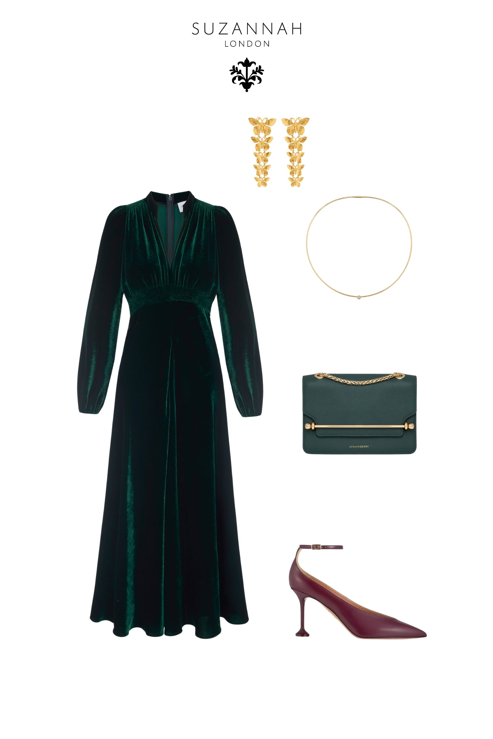Velvet Grandad Dress | Forest Green | Suzannah London