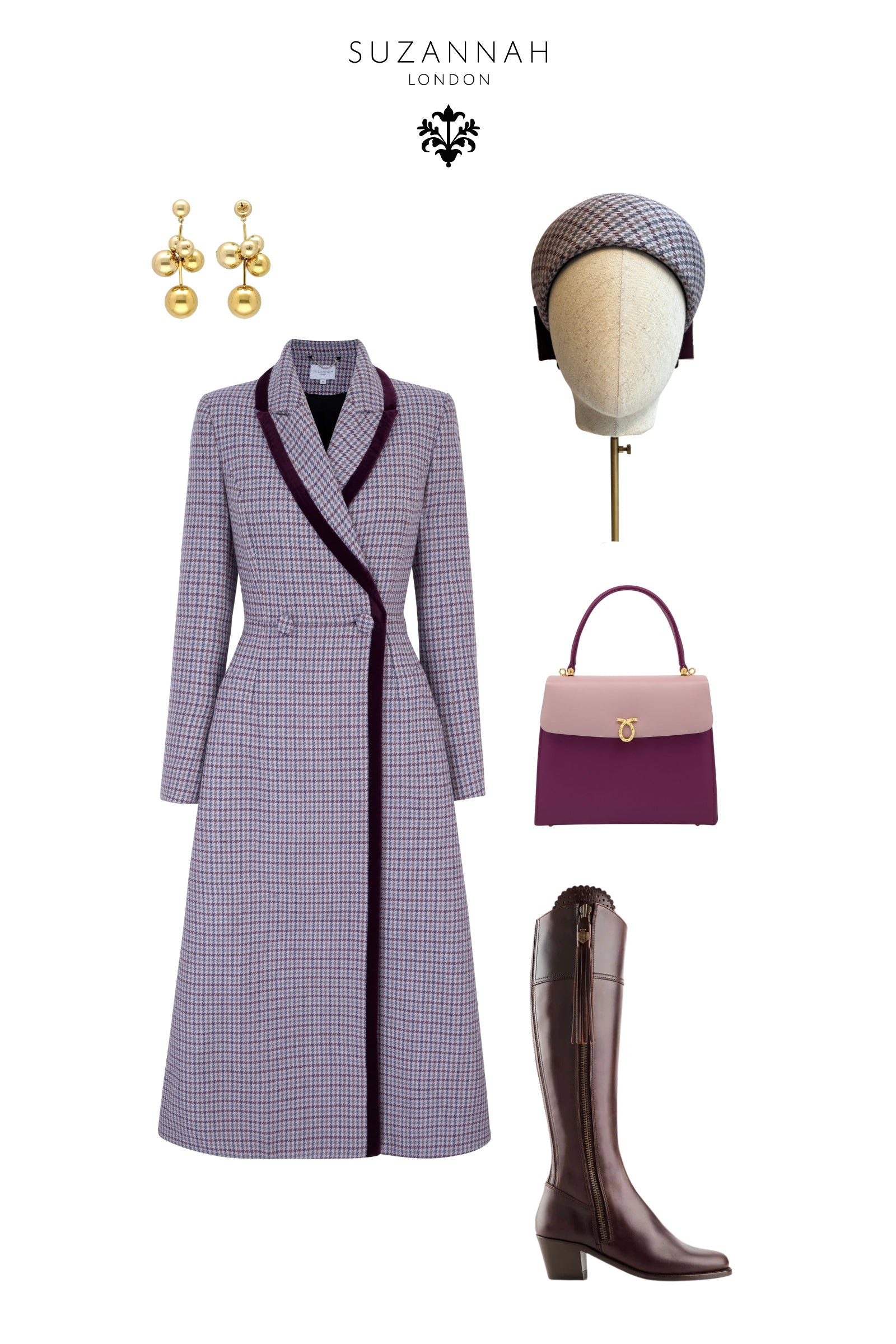 Suzannah London | Carlisle Coat Dress Houndstooth Tweed Heather