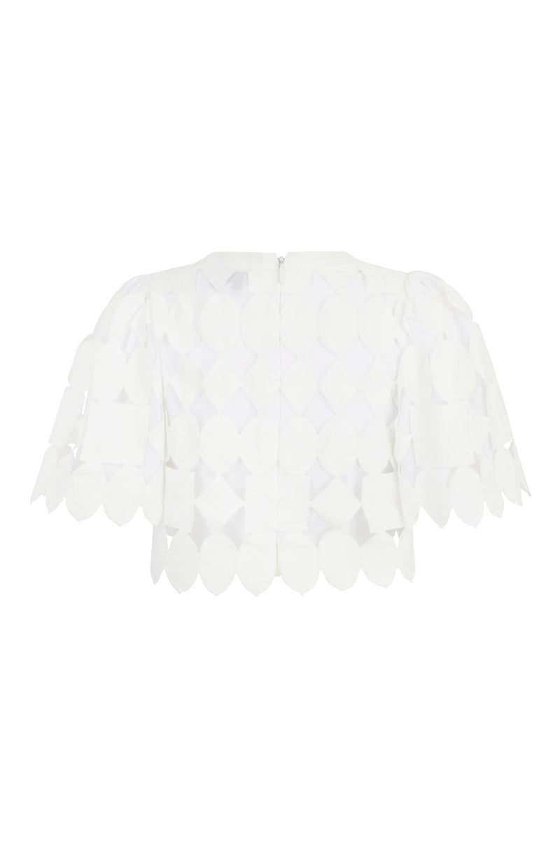 Load image into Gallery viewer, Rae Top and Skirt Set White Geometric Lace ARCHIVE SALE