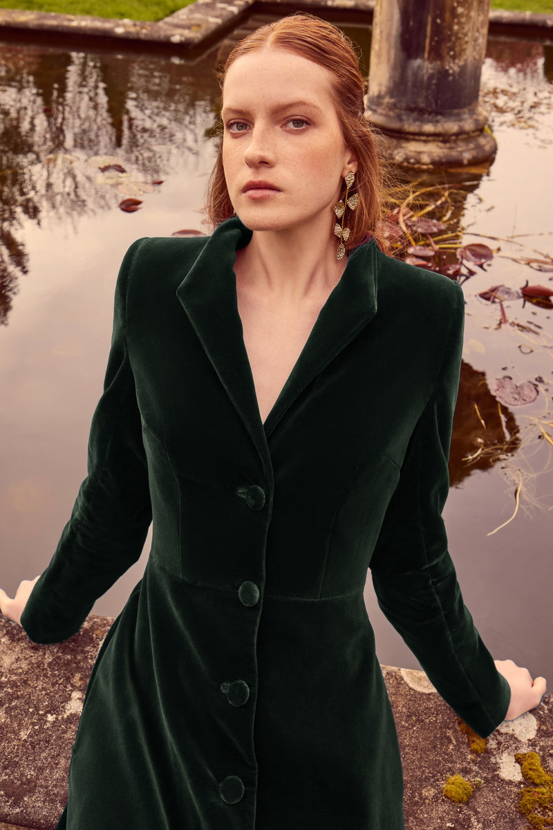 Load image into Gallery viewer, Louisa Coat Dress Velvet Forest Green