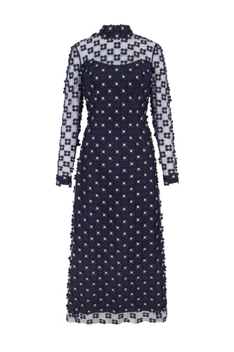 Keres Dress Navy Appliqué Daisy Lace