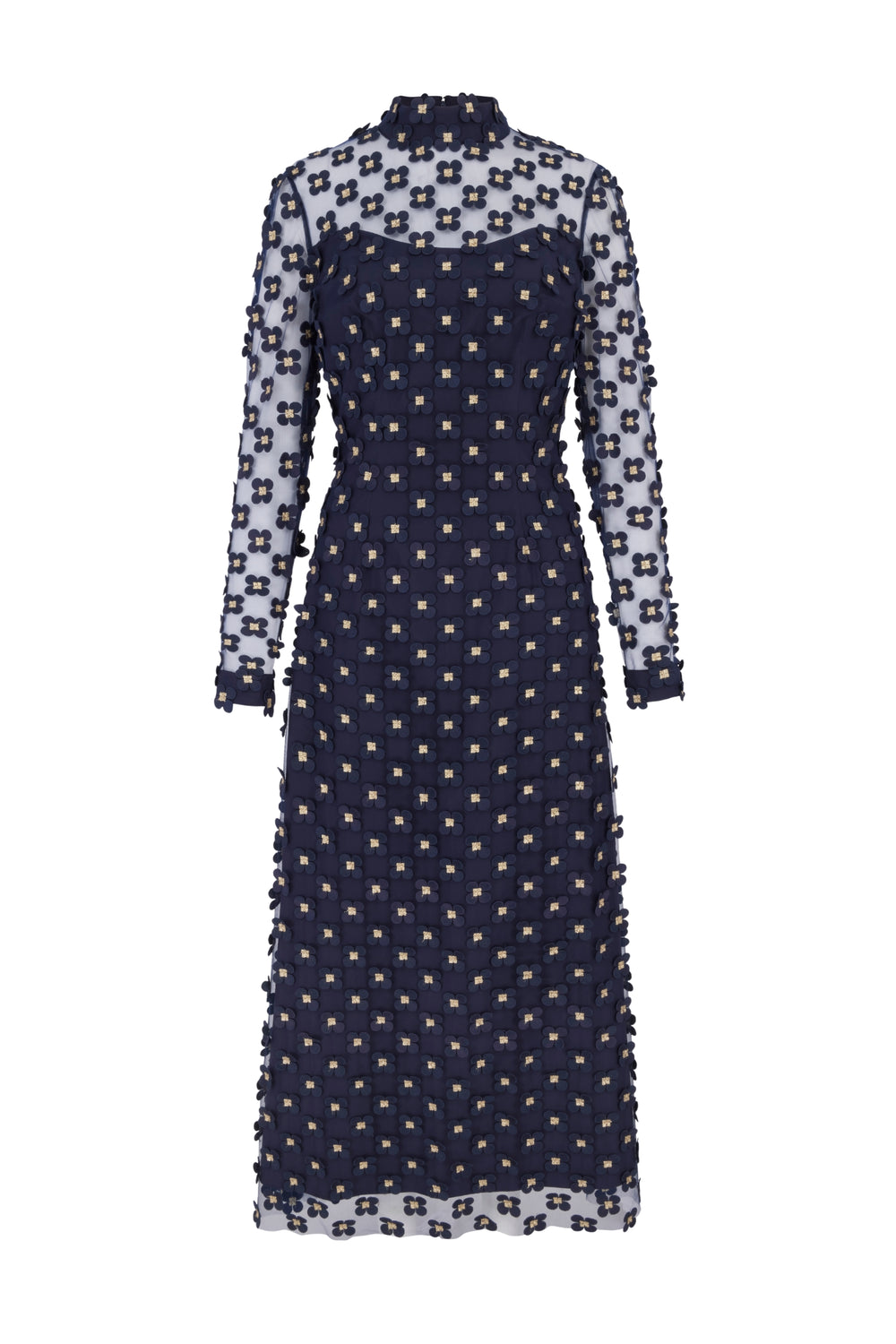 Load image into Gallery viewer, Keres Dress Navy Appliqué Daisy Lace