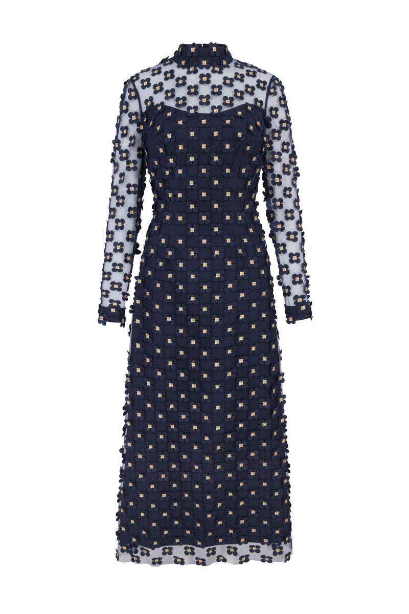 Keres Dress Navy Appliqué Daisy Lace