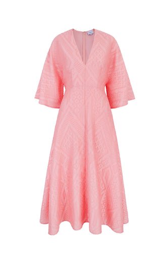 Katya Dress Coral Geometric Cloqué