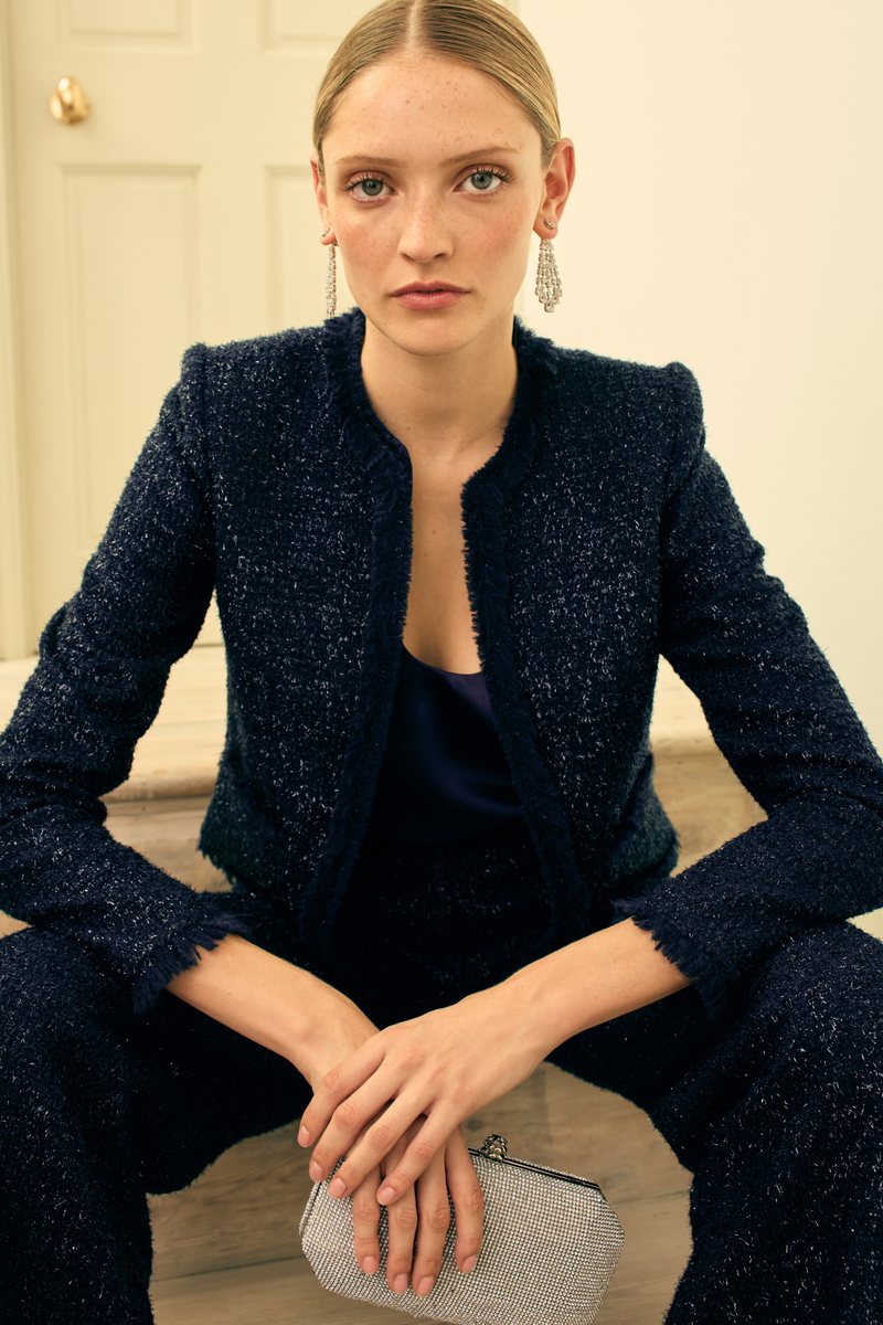 Load image into Gallery viewer, Edie Jacket Navy Metallic Tweed