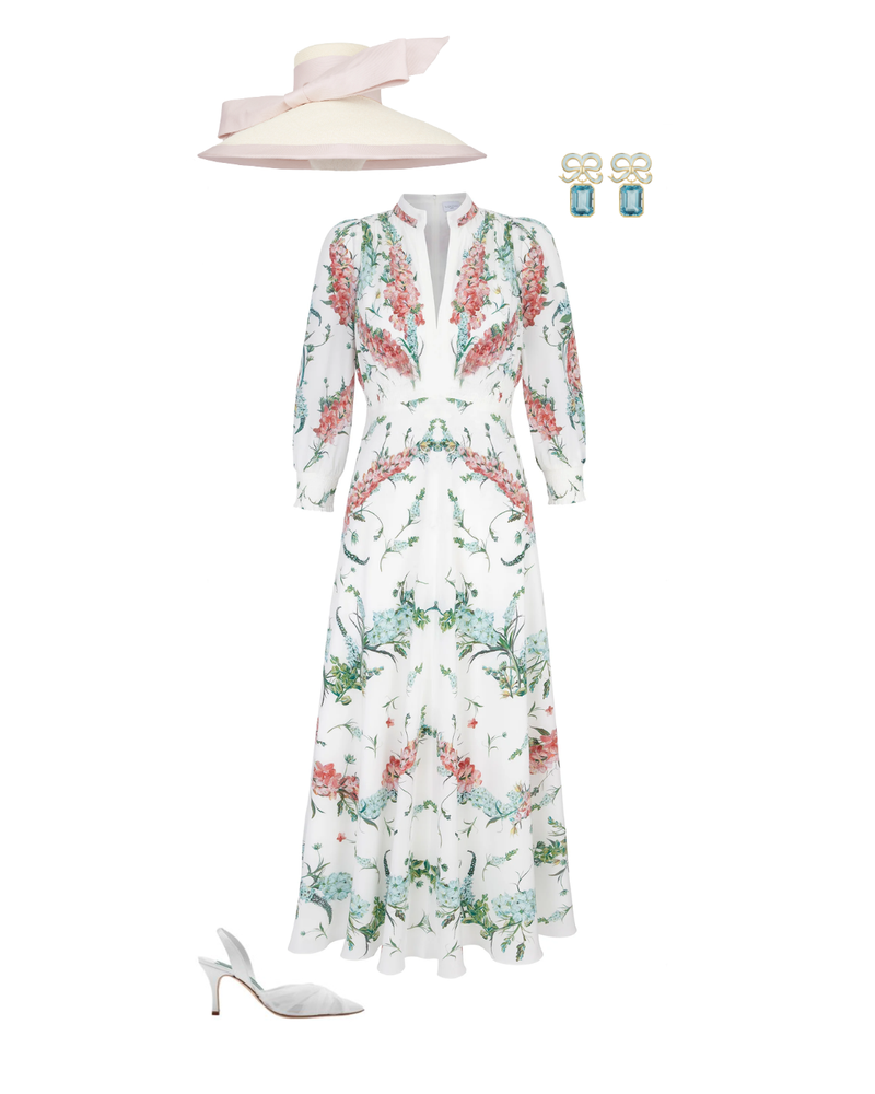 Load image into Gallery viewer, Gabriella Silk Tea Dress Larkspur White