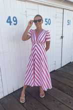 Load image into Gallery viewer, Cotton Tea Dress Pink Stripes